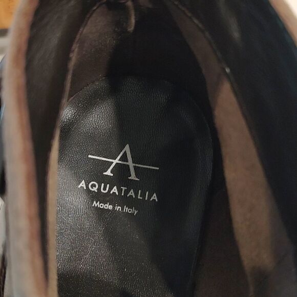 Aquatalia Farin Buckle Strap Side Zip Leather Ankle Booties Brown Suede  Size 8 - Picture 9 of 9